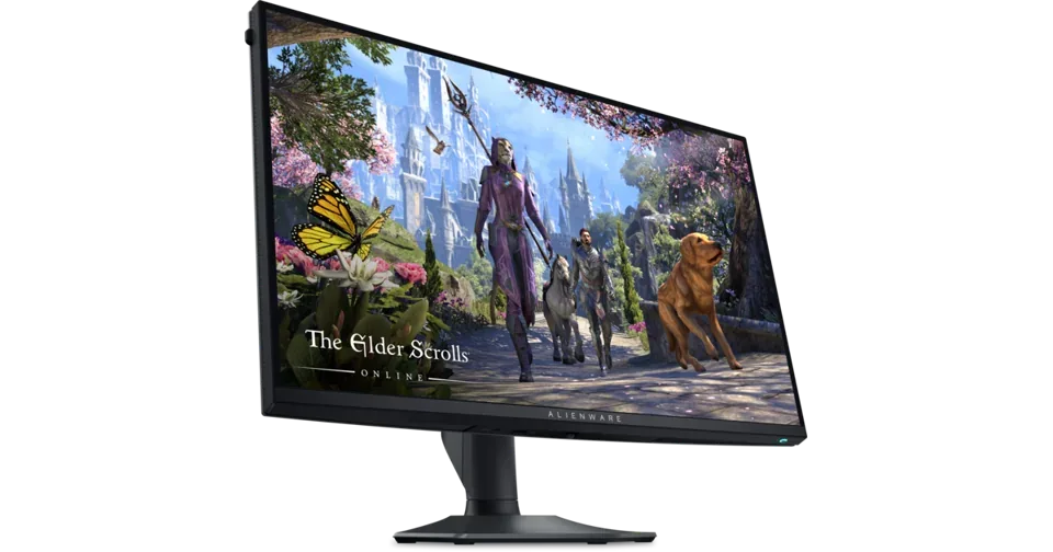 Alienware gaming monitor displaying a game world.